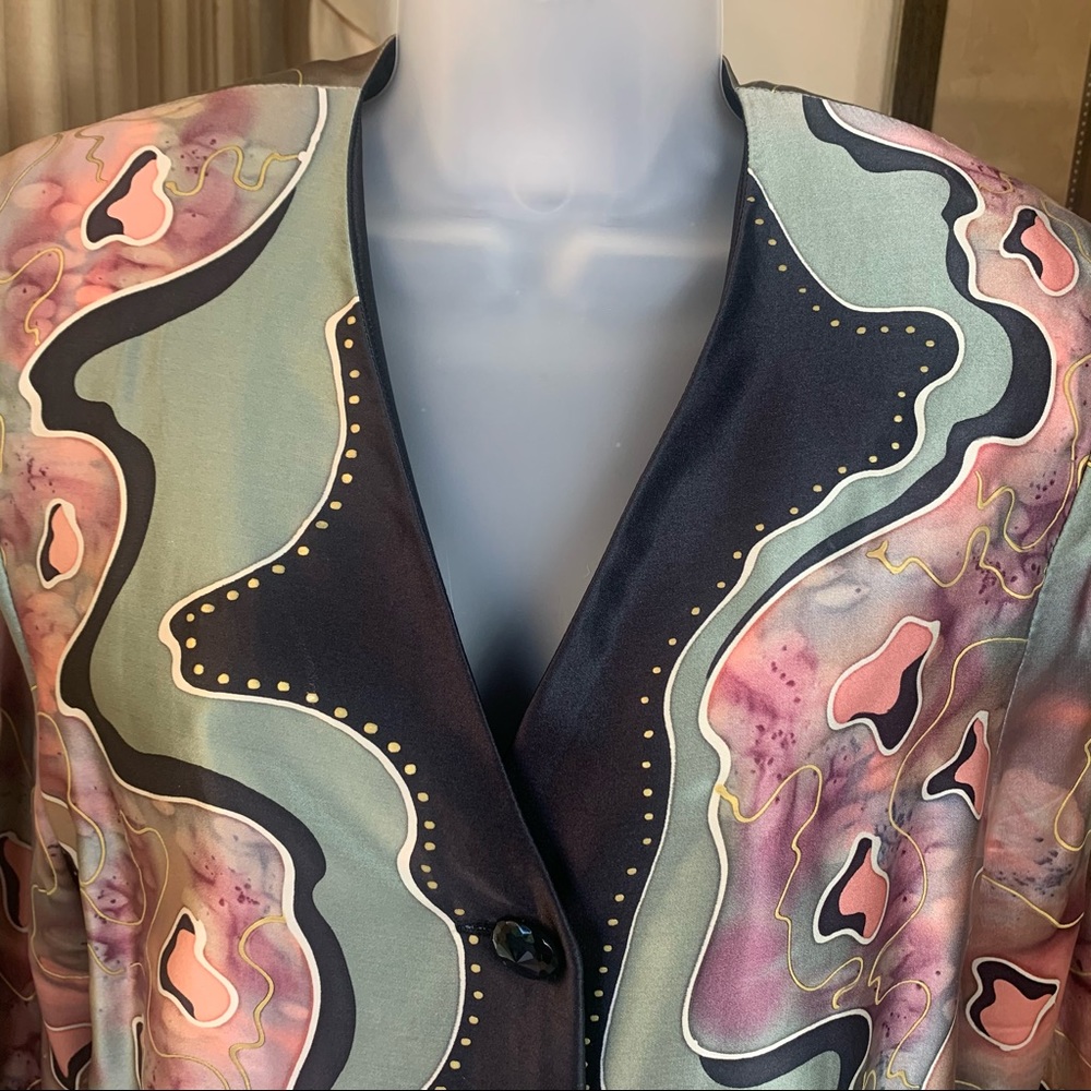 Louise Blumberg Silk Watercolor Art Blazer Jacket - Picture 4 of 13